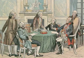 Frederik Willem II, koning van Pruisen (1744-1797) bij een consultatie over het Pruisische algemene burgerlijke wetboek (rond 1790)
