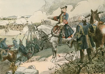 Frederik de Grote (1712-1786) bij de Slag bij Hohenfriedberg in 1745