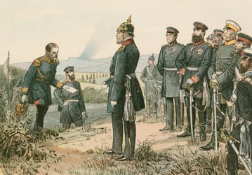 Wilhelm I, Koning van Pruisen en Keizer van Duitsland (1797-1888), ontvangt de overgave van Napoleon III in 1870 na de Slag bij Sedan