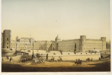 Uitzicht op het hoofdgebouw van het Gatchina-paleis, midden 19e eeuw