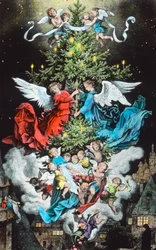 Hemelse Kerstboom. Illustratie door Duitse schilder en graficus Fritz Richter