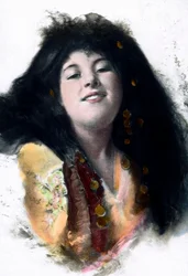 Europees ideaal van Arabieren. Portret van een jonge vrouw, een ondergeschikte tweede vrouw van een Arabische man. Carl Simon Archief, beelddatum circa 1910.