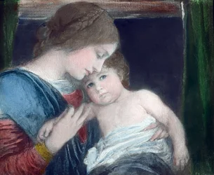 Moeder met Kind door de Duitse historische schilder Friedrich August von Kaulbach (1850 - 1920). Pastel op karton, geschilderd in 1900. Carl Simon Archief
