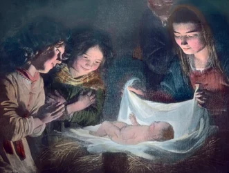 De Heilige Familie. Schilderij door Spaanse barokschilder Bartolome Esteban Murillo