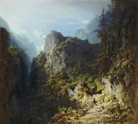 Berglandschap met liefdespaar
