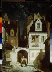 Een hoek van een Duitse stad bij maanlicht