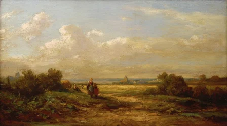 Uitgestrekt landschap met wandelaars