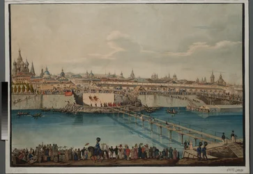 Ceremonie voor het leggen van de eerste steen voor de Moskvoretsky Brug in Moskou, 1830