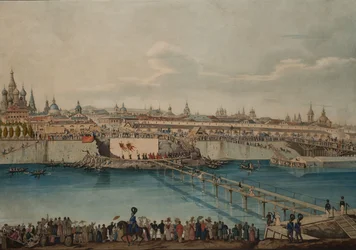 Ceremonie van de eerste steenlegging voor de Moskvoretsky-brug in Moskou, 1830