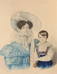 Portret van Anna Platonovna Plautina 1808-1886 met haar zoon, 1830s
