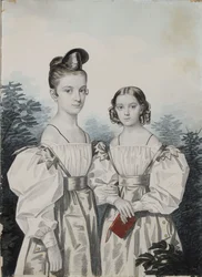 Portret van de zusters Anna Petrovna 1822-1905 en Elena Petrovna 1824-1860 Ushakov, 1830s