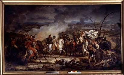 Napoleontische oorlog: Keizer Napoleon I (1769-1821) tijdens de Slag bij Austerlitz op 2/12/1805. Schilderij door Antoine Vernet (1758-1836) 1805 Boissy Saint Leger. Chateau De Grosbois