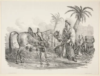 Zittende Arabier met het Hoofd van een Arabisch Paard