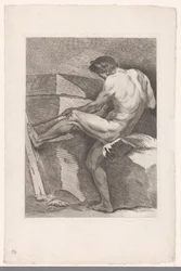 Academische studie van een aan een touw trekkend mannelijk naakt (Zes academische studies) (Six figures academiques)