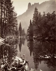 Spiegelbeeld van Sentinel Rock, Yosemite, ca. 1872, gedrukt ca. 1876