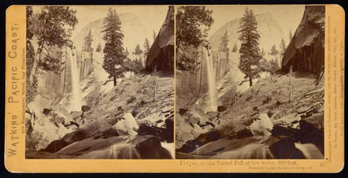 Piwyac, of de Vernal Fall, 300 voet, Yosemite Valley, Mariposa County, Cal