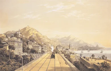 Frontispice uit "Gezichten op de spoorweg tussen Turijn en Genua", 1853