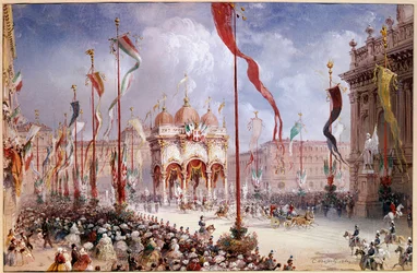 Victor-Emmanuel II bij de opening van het Italiaanse Parlement op 02/04/1860
