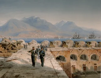 Beleg van Gaeta, Inspectie van recent bezette vestingwerken (tempera)