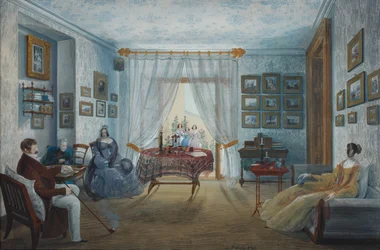 De salon in het Naryshkin-paleis van Miskhor, 1842