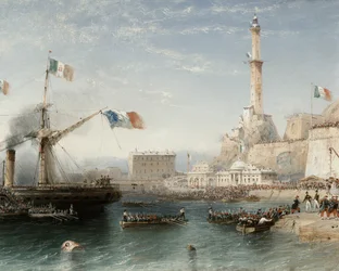 De Franse troepen landen in Genua in april 1859 (tempera)