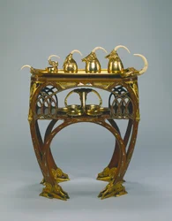 Dienblad met roomkan, suikerpot met deksel, theepot, heetwaterpot en dienblad, uitgevoerd door Adrien-Aurélien Hebrard