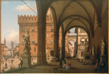 Uitzicht op de Piazza del Granduca vanaf de Loggia dei Lanzi