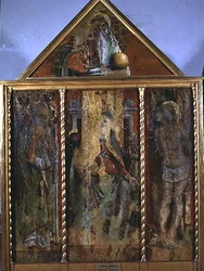 Madonna en kind met heiligen, het eerste drieluik van Valle Castellamo