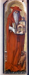 Sint Hiëronymus draagt het kostuum van de bisschop (mijter). Predelle Demidoff door Carlo Crivelli (1430/35 - 1494). 1476.