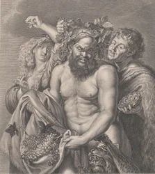 Bacchus vergezeld door een Bacchante en een faun