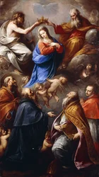 De kroning van de Maagd Maria met de heiligen Petrus, Paulus, Ambrosius en Carolus Borromeus