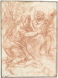 Maria Magdalena het kruis aanbiddend