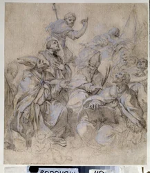 Fresco voorbereidende tekening voor de Santa Maria del Popolo kerk in Rome (gouache en potlood op papier)