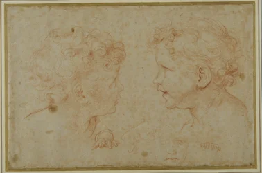 Studies van het hoofd en de linkerhand van een putto