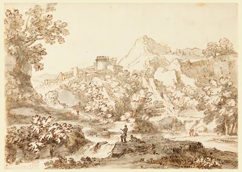 Tekening, Een landschap met stad, 1750-1770