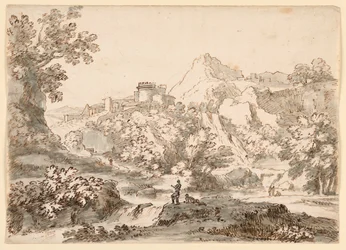 Tekening, Een landschap met stad, 1750-1770