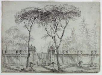 Tekening, Aan de poort van een villa, 1770-86