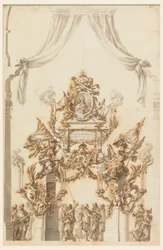 Tekening, Ontwerp voor een Catafalk voor Karel Emanuel III van Sardinië, 1773