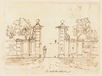 Tekening, Ontwerp voor een poort van een villa, 1750-55