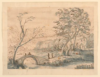 Tekening, Landschap met brug, 1770-1786