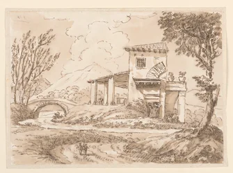 Tekening, Landschap met villa, 1750-60