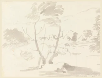Tekening, Schets van een boom in een landschap, 1760-1780