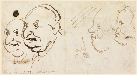 Tekening, Schetsen van vier hoofden in karikatuur, 1725-75