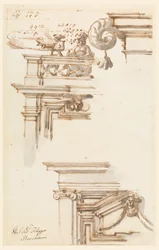 Tekening, twee deurkasten, 1750-75