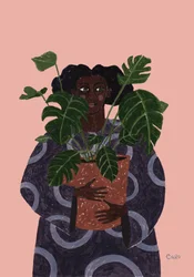 Vrouw met een monstera-plant