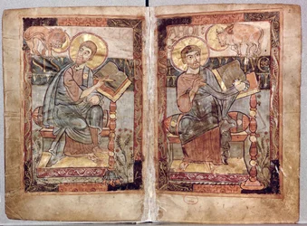 NAL 1203 fol.1v-2 St. Marcus en St. Lucas, uit de Godescale Evangelie, ca. 1781-783