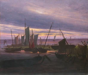 Boten in de haven bij avond, c. 1828