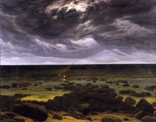 Zeekust bij maanlicht