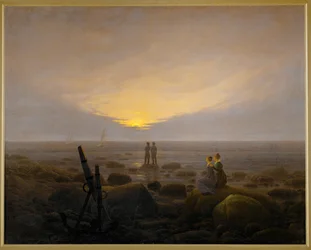 Maanopkomst aan de kust (olieverf op doek)