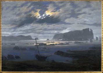 Noordzee bij maanlicht (olieverf op doek)
